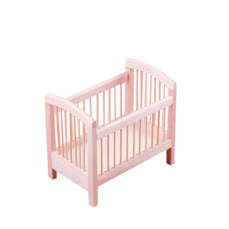 Miniatűr bölcső babaházhoz, nyírfa, klasszikus stílus