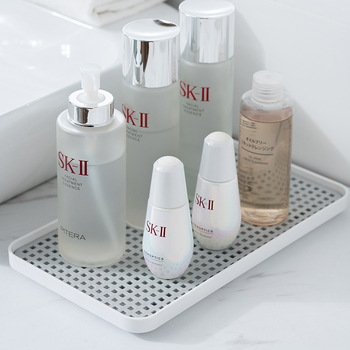 Dviejų sluoksnių arbatos padėklas su drenažu, plastikinis, šiaurietiškas minimalistinis stilius, stačiakampė forma