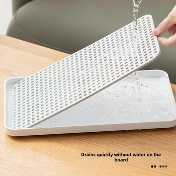 Dviejų sluoksnių arbatos padėklas su drenažu, plastikinis, šiaurietiškas minimalistinis stilius, stačiakampė forma