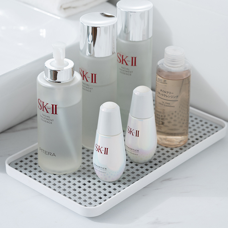 Dviejų sluoksnių arbatos padėklas su drenažu, plastikinis, šiaurietiškas minimalistinis stilius, stačiakampė forma