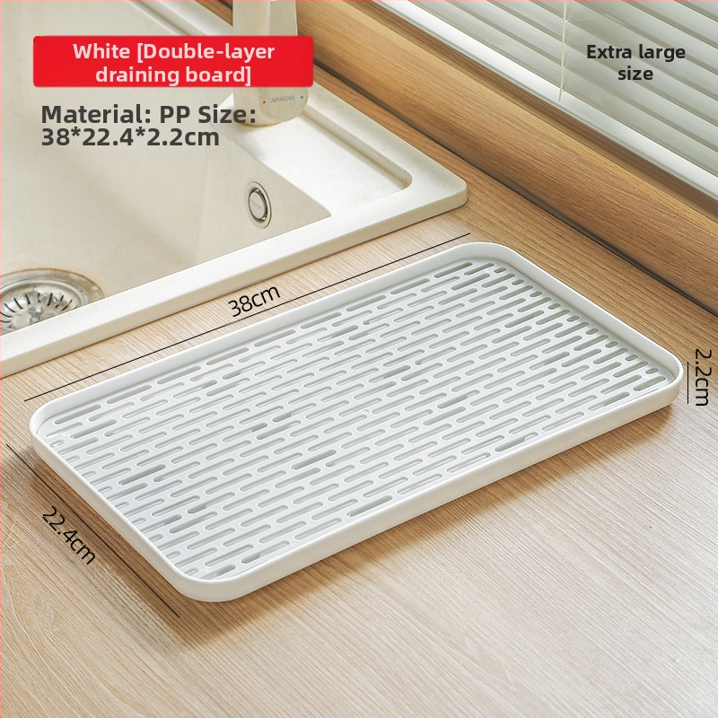 Dviejų sluoksnių arbatos padėklas su drenažu, plastikinis, šiaurietiškas minimalistinis stilius, stačiakampė forma