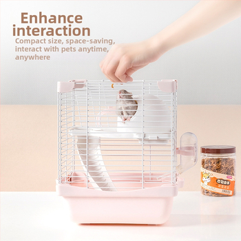 Κλουβί για χάμστερ με διπλό επίπεδο και δύο επιπέδων πλατφόρμα, σχέδιο χιονισμένου κάστρου, κατασκευή από πλαστικό και σίδηρο σύρμα, κατάλληλο για όλο τον χρόνο