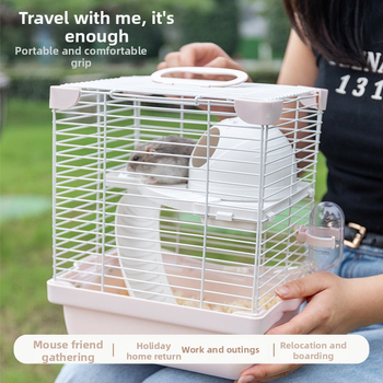 Κλουβί για χάμστερ με διπλό επίπεδο και δύο επιπέδων πλατφόρμα, σχέδιο χιονισμένου κάστρου, κατασκευή από πλαστικό και σίδηρο σύρμα, κατάλληλο για όλο τον χρόνο