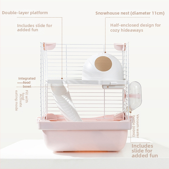 Κλουβί για χάμστερ με διπλό επίπεδο και δύο επιπέδων πλατφόρμα, σχέδιο χιονισμένου κάστρου, κατασκευή από πλαστικό και σίδηρο σύρμα, κατάλληλο για όλο τον χρόνο