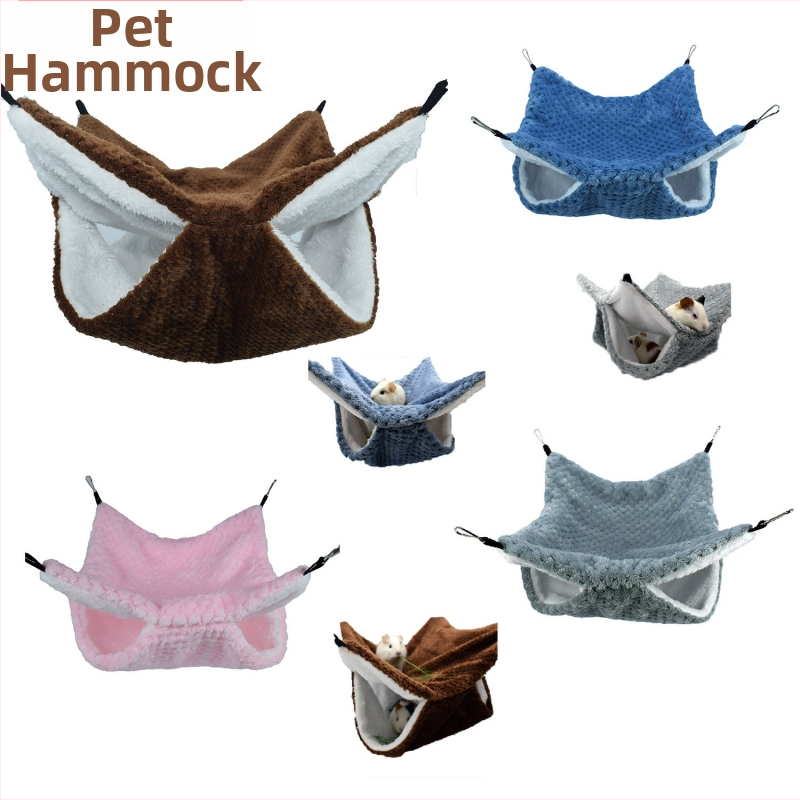 Хамстер хамак за малки домашни любимци, двупластов от корален велур — целогодишен, зимоустойчив