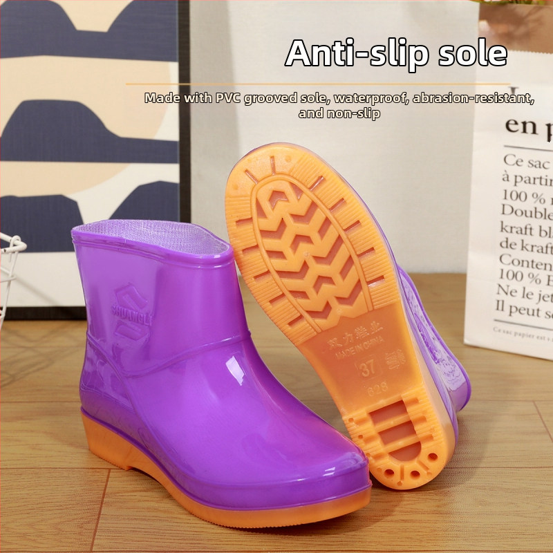 Moteriški lietaus batai su fleece įdaila, žemas batų aukštis, plastikinė viršutinė dalis, atsparūs vandeniui ir neslystantys, pavasariui ir rudeniui
