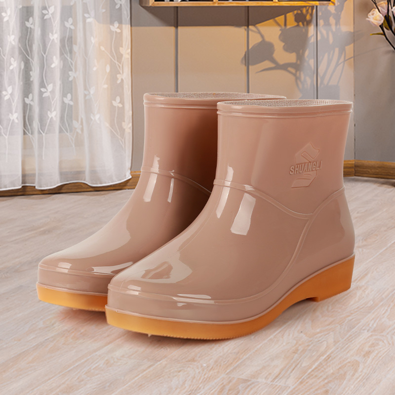 Moteriški lietaus batai su fleece įdaila, žemas batų aukštis, plastikinė viršutinė dalis, atsparūs vandeniui ir neslystantys, pavasariui ir rudeniui