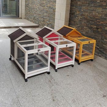 Клетка за домашни любимци – дървена; многофункционална: клетка, гнездо и кабина; подходяща за зайци и малки гризачи