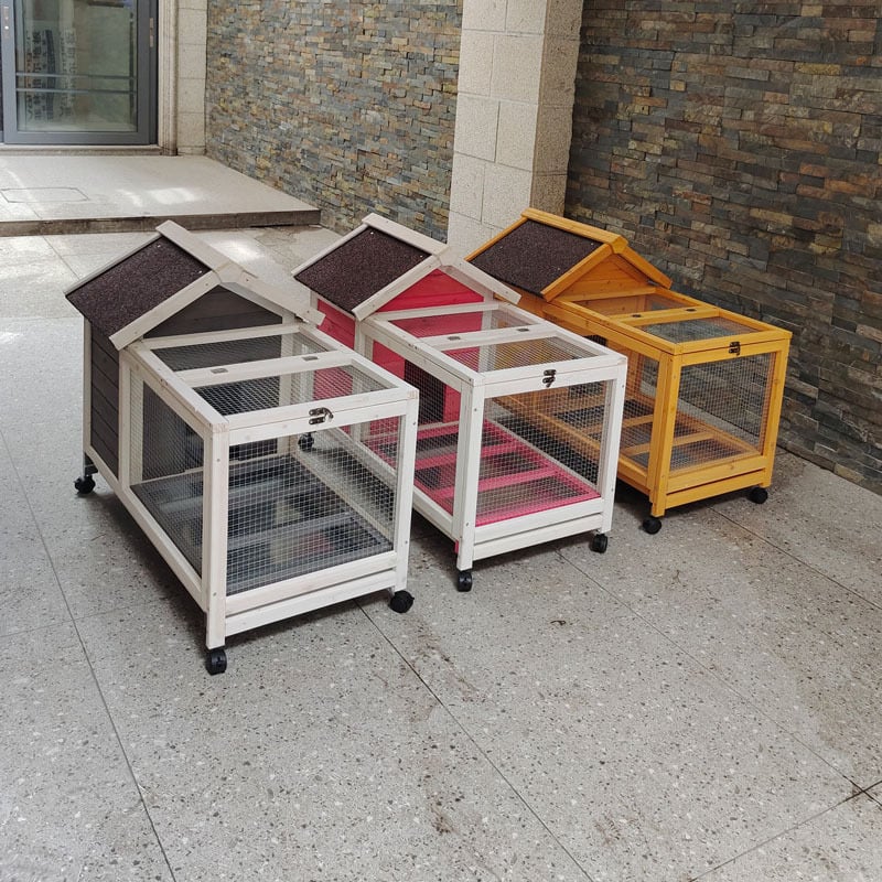 Клетка за домашни любимци – дървена; многофункционална: клетка, гнездо и кабина; подходяща за зайци и малки гризачи