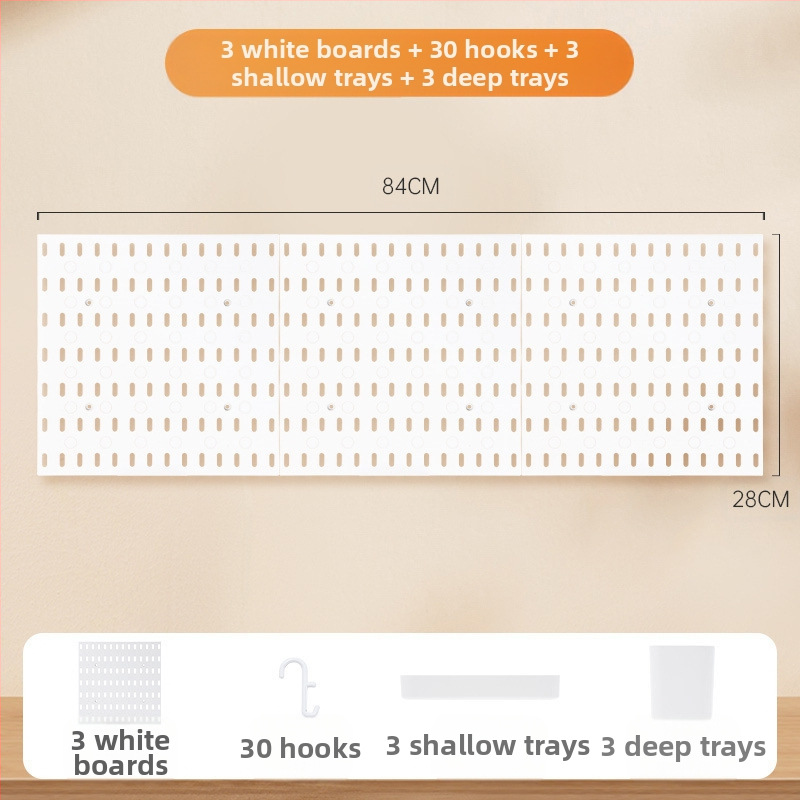 Επιτοίχιο ράφι αποθήκευσης από σφυρήλατο σίδερο με κυκλικές οπές για εργαλεία — μοντέρνος μινιμαλιστικός σχεδιασμός