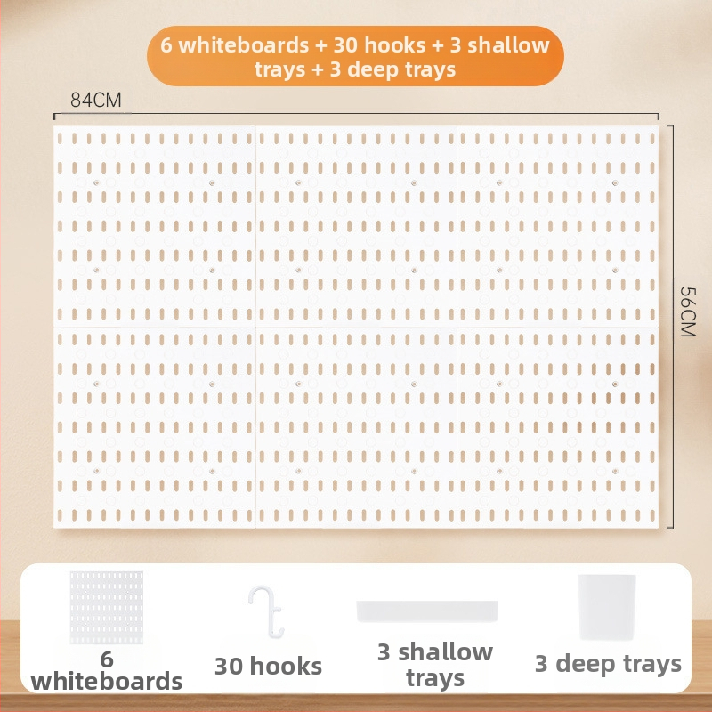 Επιτοίχιο ράφι αποθήκευσης από σφυρήλατο σίδερο με κυκλικές οπές για εργαλεία — μοντέρνος μινιμαλιστικός σχεδιασμός