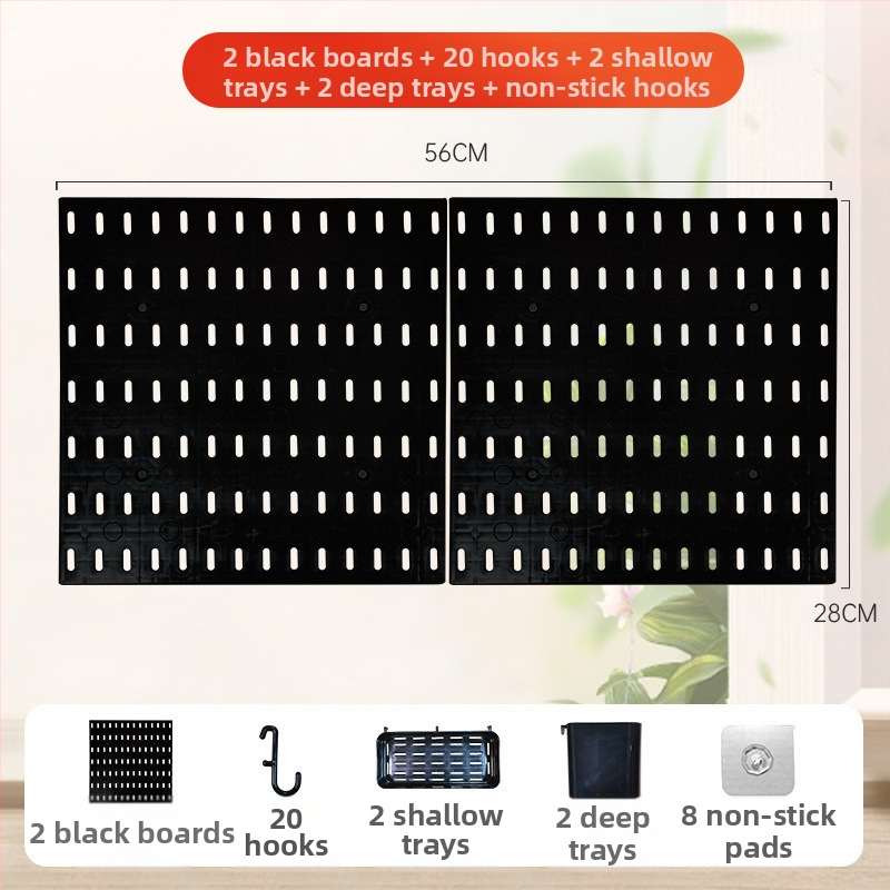 Επιτοίχιο ράφι αποθήκευσης από σφυρήλατο σίδερο με κυκλικές οπές για εργαλεία — μοντέρνος μινιμαλιστικός σχεδιασμός