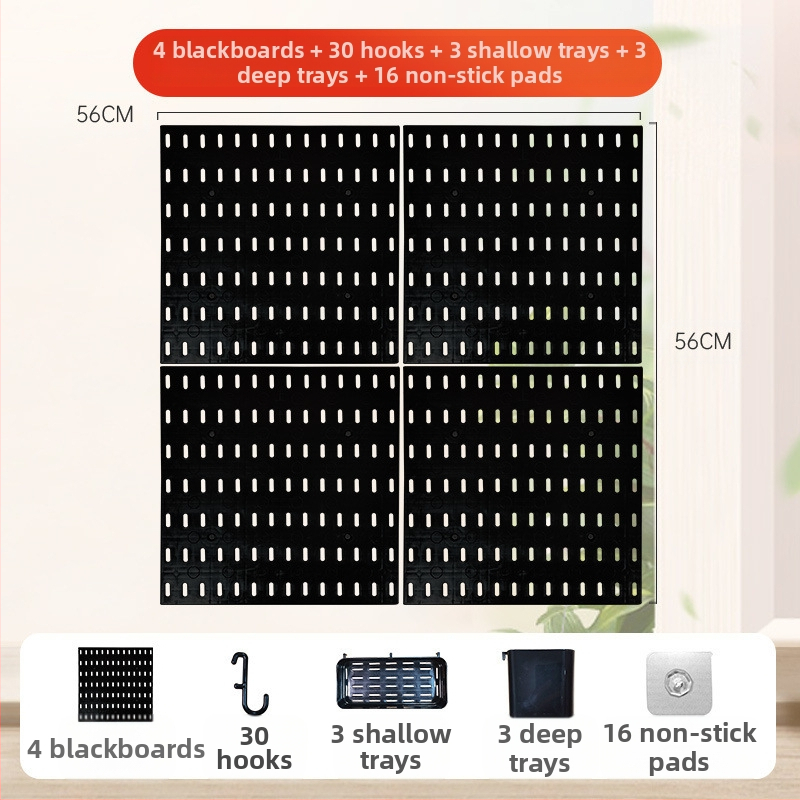 Επιτοίχιο ράφι αποθήκευσης από σφυρήλατο σίδερο με κυκλικές οπές για εργαλεία — μοντέρνος μινιμαλιστικός σχεδιασμός