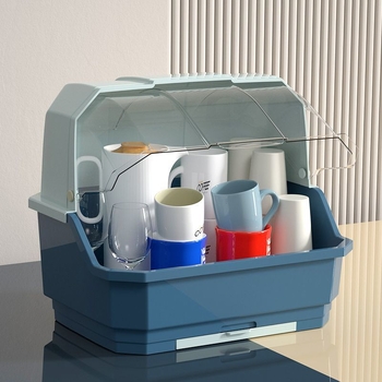 Πλαστικό τοίχου ράφι πιάτων με αποστράγγιση – για ποτήρια, μπολάκια και πιάτα, προστασία από σκόνη, χωρίς εγκατάσταση