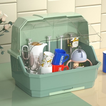 Πλαστικό τοίχου ράφι πιάτων με αποστράγγιση – για ποτήρια, μπολάκια και πιάτα, προστασία από σκόνη, χωρίς εγκατάσταση