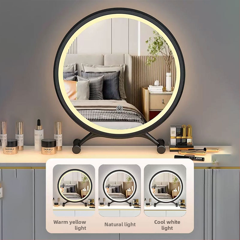 Stolné zrkadlo na líčenie so svetlom, rám PU/PS/PVC; zrkadlová plocha; vhodné do obývačky, spálne alebo kúpeľne; ideálny darček na svadbu, narodeniny alebo sviatok.