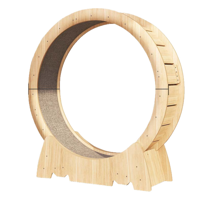 Katės bėgiojimo ratas su medine konstrukcija kaimo stiliuje