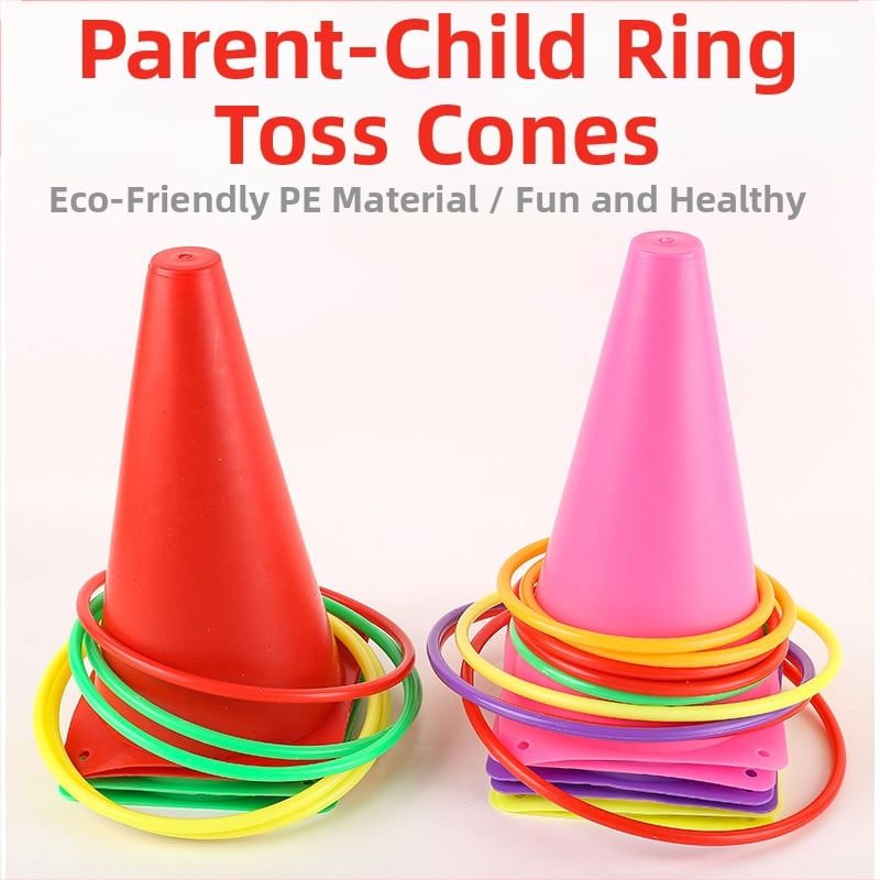 Пластмасова външна игра с пръстени за хвърляне и препятствена кофа, развива координацията ръка-око за деца 7–14 години.