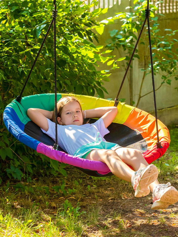 Гамак с кръгла мрежа от въжета, гнездо за птици, за вътрешно/външно ползване, двойна висяща седалка, Oxford плат, максимална носимост 200 кг
