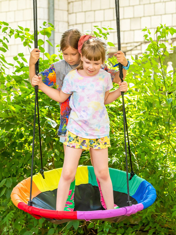 Гамак с кръгла мрежа от въжета, гнездо за птици, за вътрешно/външно ползване, двойна висяща седалка, Oxford плат, максимална носимост 200 кг