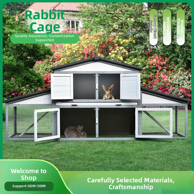 Двоен слой дървена клетка за зайци с гнездо и отделение