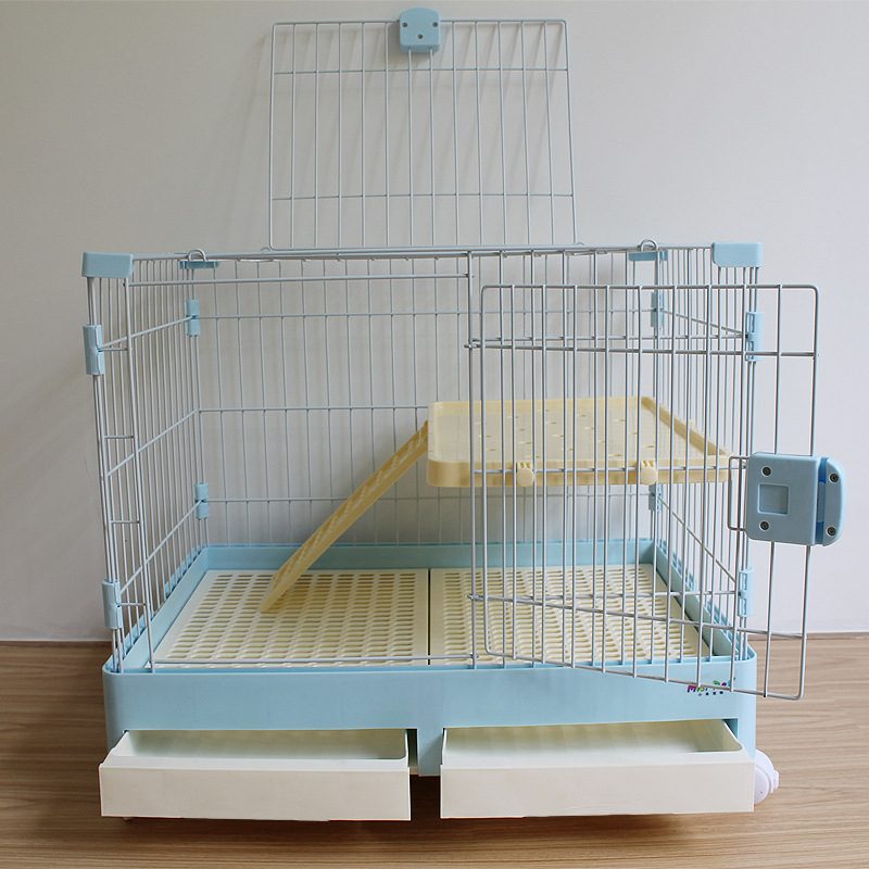 Пластмасова клетка за зайци с издърпващ се лотък за автоматично почистване, двуетажна клетка за домашни любимци