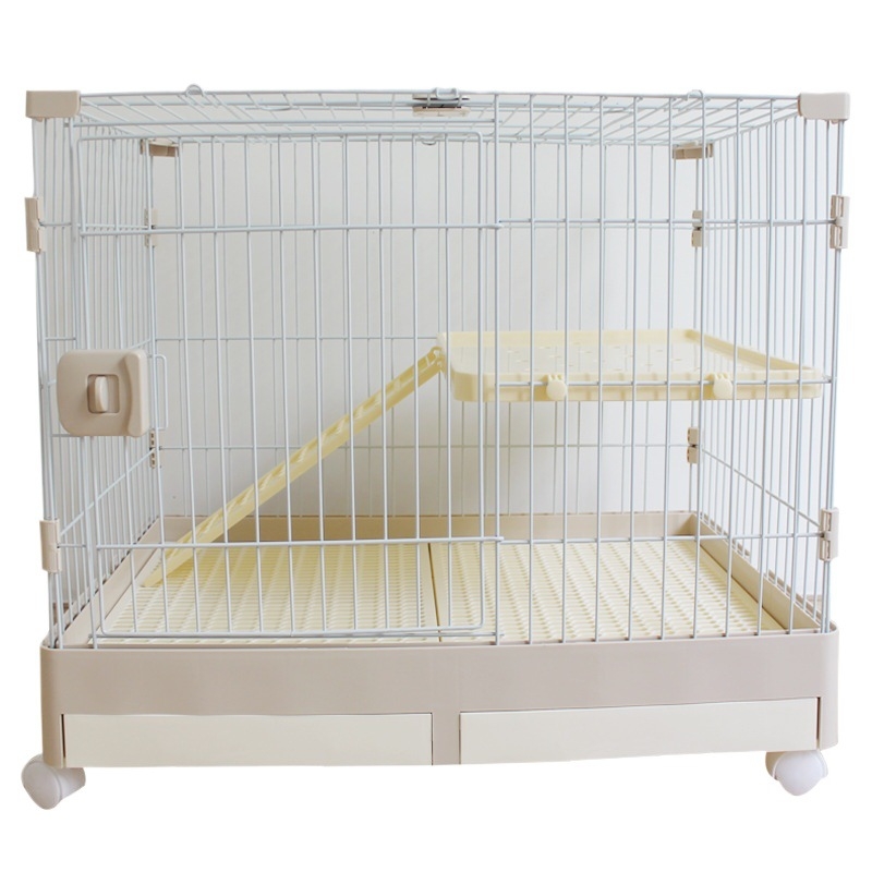 Пластмасова клетка за зайци с издърпващ се лотък за автоматично почистване, двуетажна клетка за домашни любимци