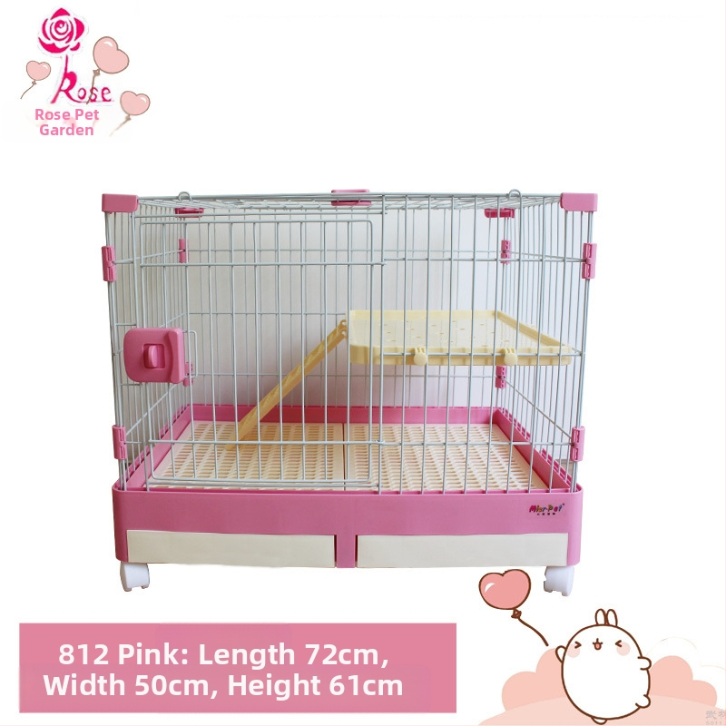 Пластмасова клетка за зайци с издърпващ се лотък за автоматично почистване, двуетажна клетка за домашни любимци