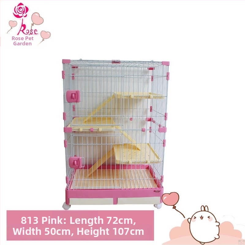 Пластмасова клетка за зайци с издърпващ се лотък за автоматично почистване, двуетажна клетка за домашни любимци