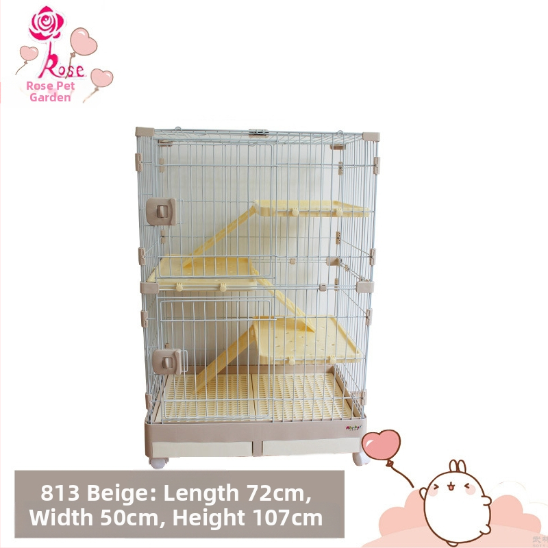 Пластмасова клетка за зайци с издърпващ се лотък за автоматично почистване, двуетажна клетка за домашни любимци