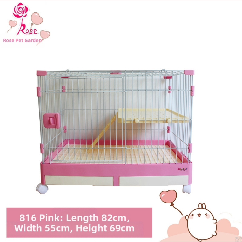 Пластмасова клетка за зайци с издърпващ се лотък за автоматично почистване, двуетажна клетка за домашни любимци