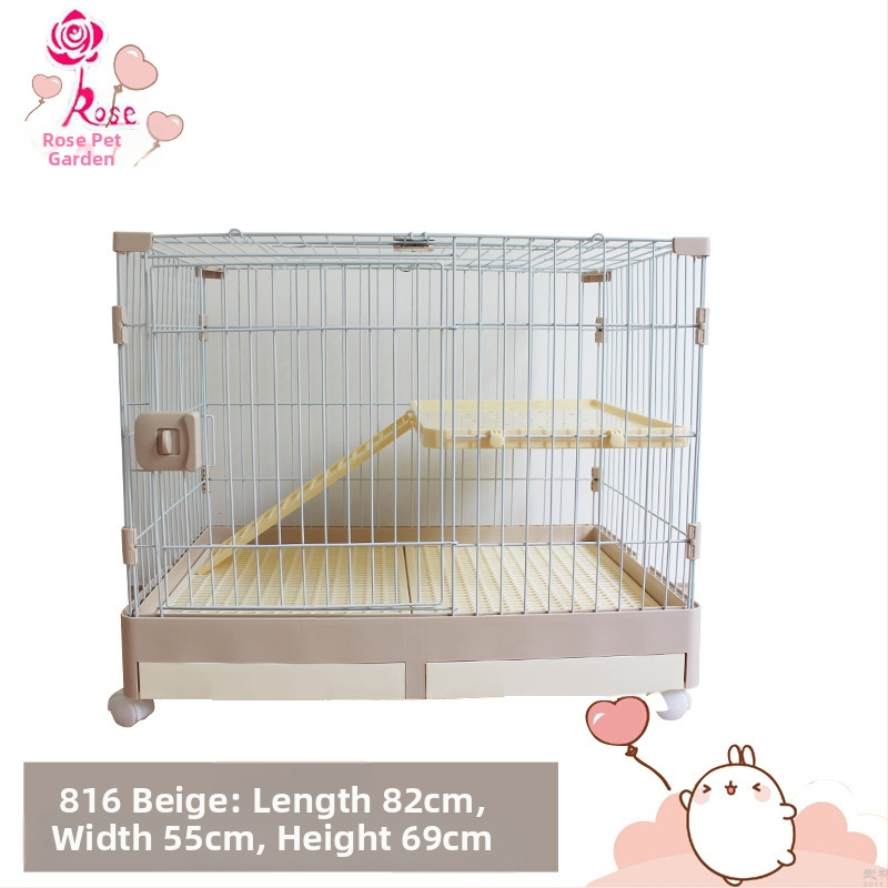 Пластмасова клетка за зайци с издърпващ се лотък за автоматично почистване, двуетажна клетка за домашни любимци