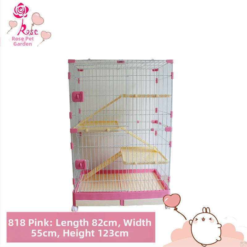 Пластмасова клетка за зайци с издърпващ се лотък за автоматично почистване, двуетажна клетка за домашни любимци