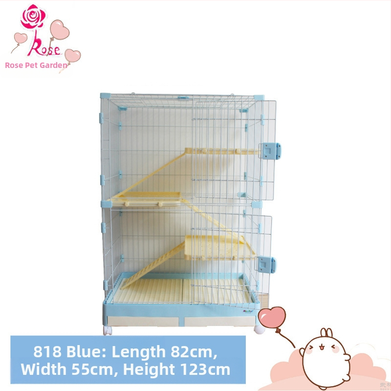 Пластмасова клетка за зайци с издърпващ се лотък за автоматично почистване, двуетажна клетка за домашни любимци