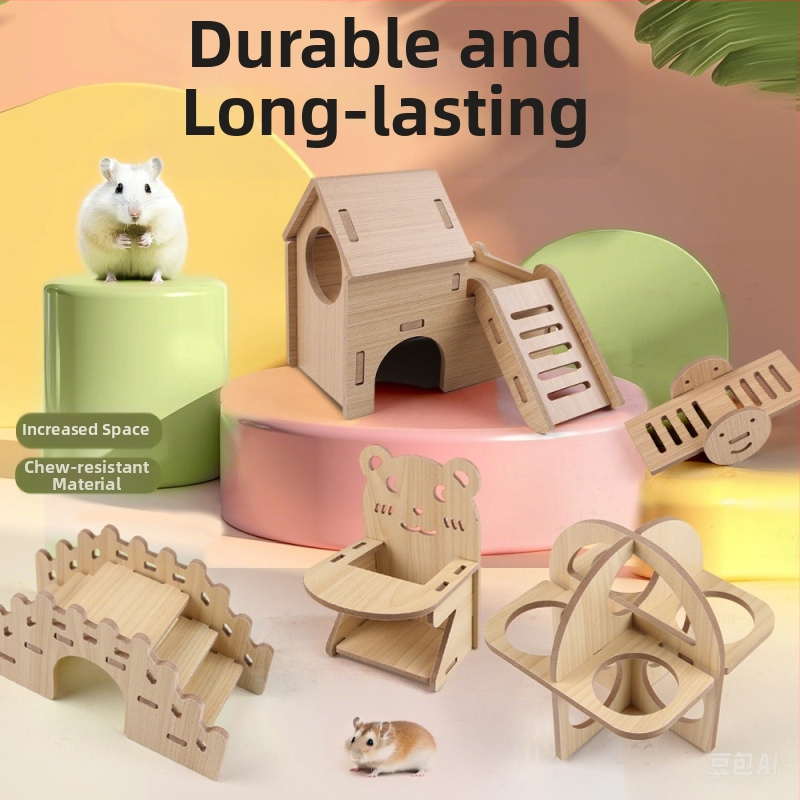 Хамстер дървена къща със спално гнездо и двуетажна вила — солидно дърво, Pet taro