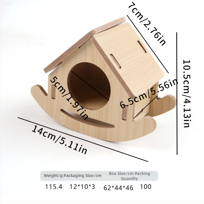 Hamstera koka māja ar guļvietu un divstāvu vilu — ciets koks, Pet taro