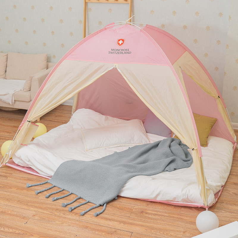 Neatkarīga guļvietas telts ar mušas sietu, integrēta studentu istabas aizsegslāne ar augšējo un apakšējo gultu — vienstāvu telts, ātra uzstādīšana, svars 3600 g, stikla šķiedras stieņu rāmis, ārējā ūdensnecaurlaidība 1000–1500 mm