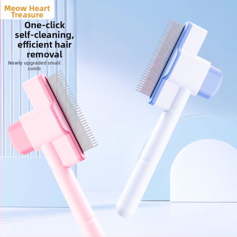 Meow Heart Baby Гребен за домашни любимци за котки и кучета — неръждаема стомана, гребен за бълхи със самопочистване