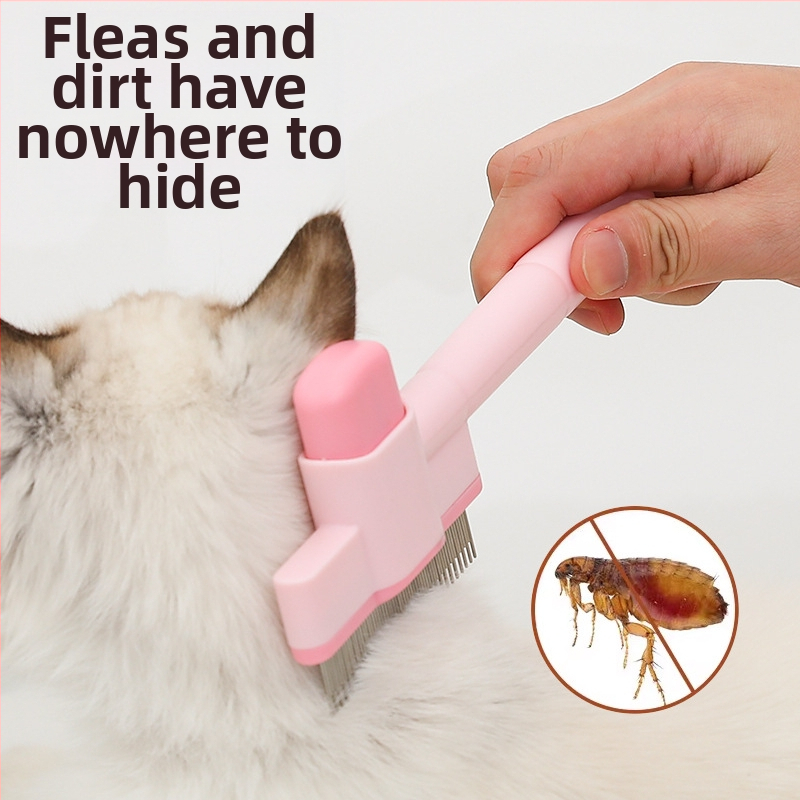 Meow Heart Baby Гребен за домашни любимци за котки и кучета — неръждаема стомана, гребен за бълхи със самопочистване