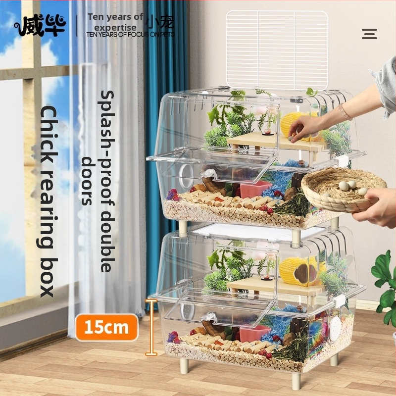 Акрилна клетка за хамстери — прозрачна, вътрешна изолация, пълен комплект за оформяне на хабитат (Weibi)