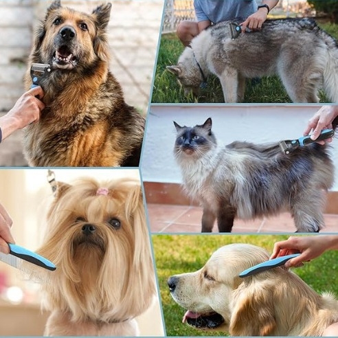 Гребен за домашни любимци за котки и кучета — премахва опадалата козина; материали: TRP, пластмаса и неръждаема стомана; марка Domestic