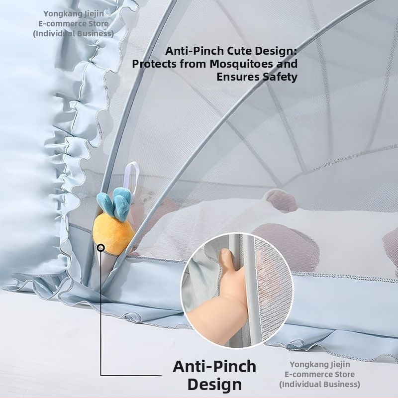 Леглова мрежа против комари за бебета, сгъваема канопа, с рамка от фибростъкло, подходяща за 0–1 година