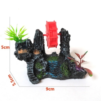 Διακοσμητικό τοπίο ενυδρείου από ρητίνη με υδροτροχό και αιολικό μύλο – φιλική προς το περιβάλλον ρητίνη, αγροτικό στυλ, διακόσμηση τοπίου