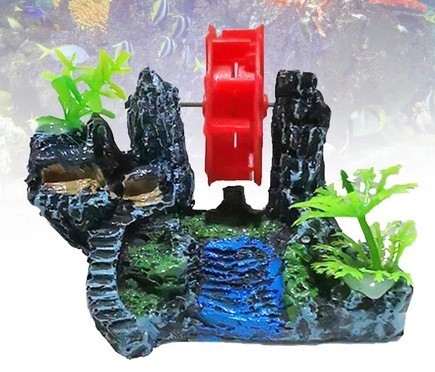 Smolasti akvarijski krajolik s vodnim kolom i vjetrenjačom – ekološka smola, pastoralni stil, ukras za akvarij