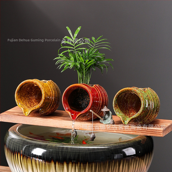 Керамичен циркулиращ воден аквариум за риби — декоративен елемент за двор и интериор, с кислородна филтрация (Материал: керамика; Стил: китайски стил; Повърхностна технология: друга; Обработка и персонализация: Няма; Опаковка: картон)