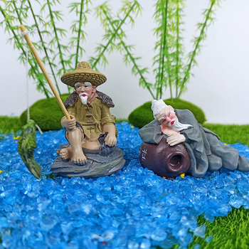 Φιγούρα Taigong Jiang Taigong από ρητίνη – μπονσάι διακοσμητικό σε κινεζικό στυλ με θέμα το ψάρεμα