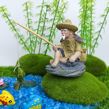 Φιγούρα Taigong Jiang Taigong από ρητίνη – μπονσάι διακοσμητικό σε κινεζικό στυλ με θέμα το ψάρεμα