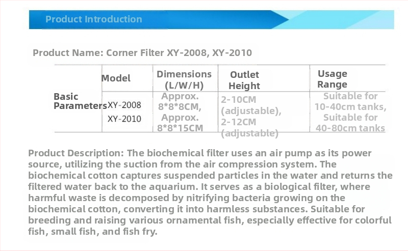 Letter Friends аквариумен ъглов филтър с филтърна вата, компактна пневматична конструкция