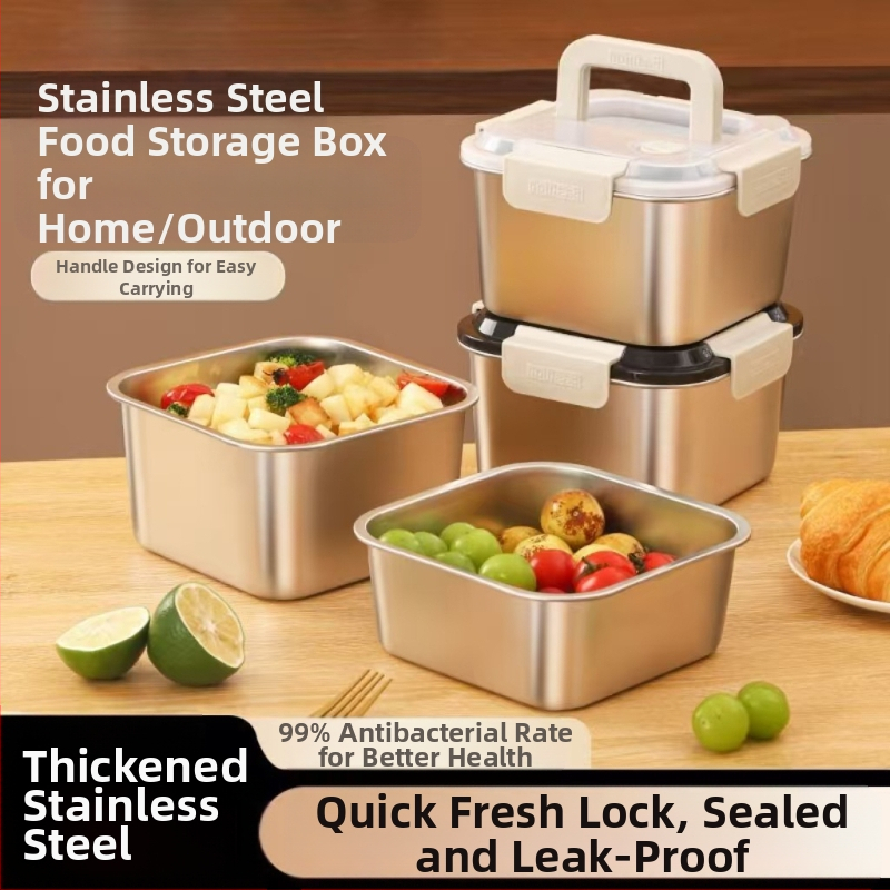 Kutija za ručak od nehrđajućeg čelika, izolirana, kvadratnog oblika, 1–2 L, trostruki sloj