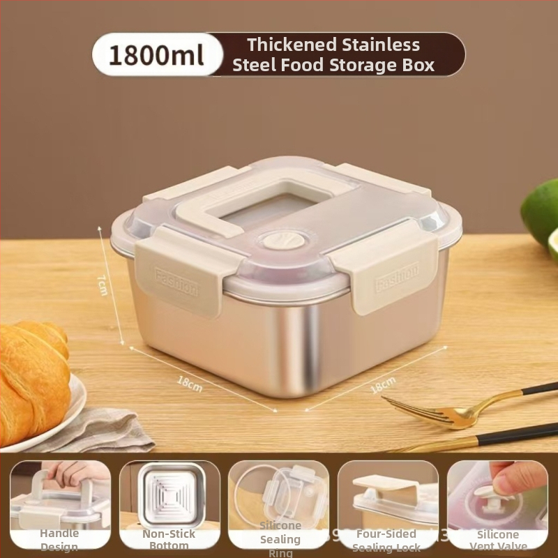 Kutija za ručak od nehrđajućeg čelika, izolirana, kvadratnog oblika, 1–2 L, trostruki sloj